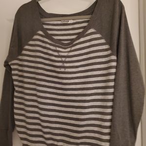 WOMEN'S SIZE LARGE GREY STRIPED LONG SLEEVE SHIRT BY GARAGE